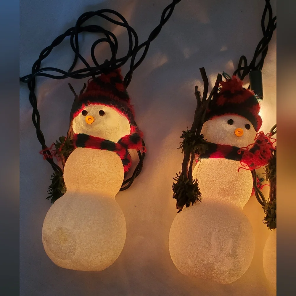 Christmas Snowman Light String Set Of 5 Figures Sparkly 10 Ft Long